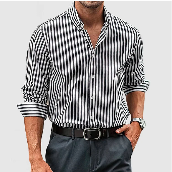 Heren Overhemd Lange Mouwen Gestreept Button-down Stijl