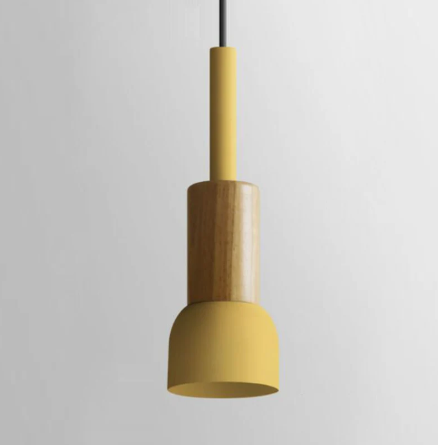 Scandinavische Houten Hanglamp met Gekleurd Metalen Accent - Minimalistische Verlichting voor Boven Eettafel en Woonkamer