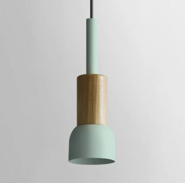 Scandinavische Houten Hanglamp met Gekleurd Metalen Accent - Minimalistische Verlichting voor Boven Eettafel en Woonkamer