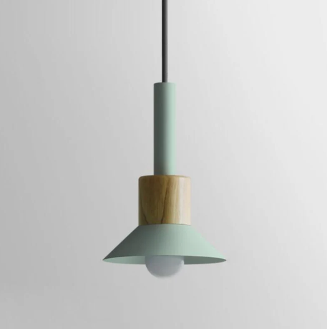 Scandinavische Houten Hanglamp met Gekleurd Metalen Accent - Minimalistische Verlichting voor Boven Eettafel en Woonkamer