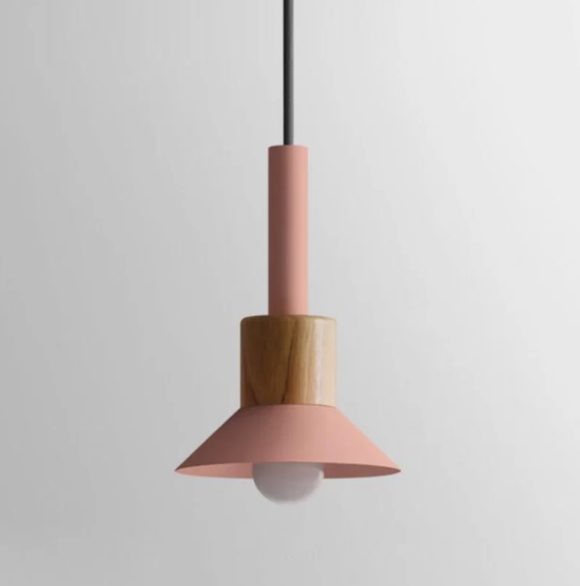 Scandinavische Houten Hanglamp met Gekleurd Metalen Accent - Minimalistische Verlichting voor Boven Eettafel en Woonkamer