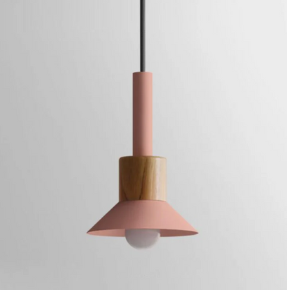 Scandinavische Houten Hanglamp met Gekleurd Metalen Accent - Minimalistische Verlichting voor Boven Eettafel en Woonkamer