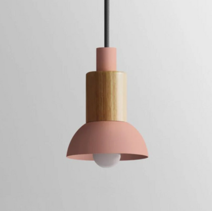 Scandinavische Houten Hanglamp met Gekleurd Metalen Accent - Minimalistische Verlichting voor Boven Eettafel en Woonkamer