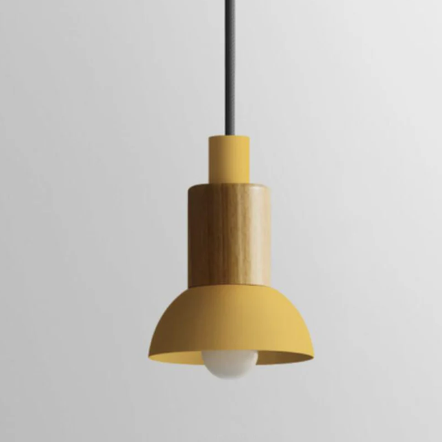 Scandinavische Houten Hanglamp met Gekleurd Metalen Accent - Minimalistische Verlichting voor Boven Eettafel en Woonkamer