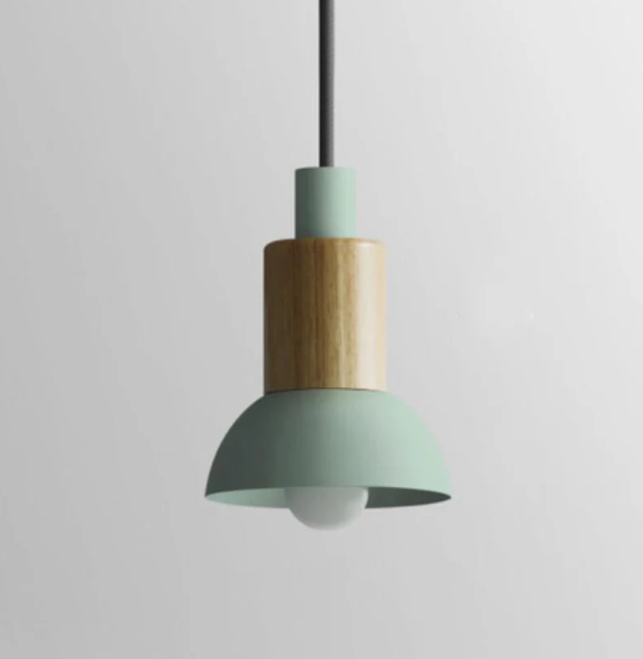 Scandinavische Houten Hanglamp met Gekleurd Metalen Accent - Minimalistische Verlichting voor Boven Eettafel en Woonkamer