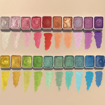 Metallic Aquarelverf Set 20 Kleuren 11.5x8.5cm Glimmer Goud Zilver Koper Bullet Journal Lettering Mandala Schilderen Kinderen