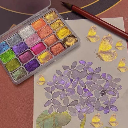 Metallic Aquarelverf Set 20 Kleuren 11.5x8.5cm Glimmer Goud Zilver Koper Bullet Journal Lettering Mandala Schilderen Kinderen