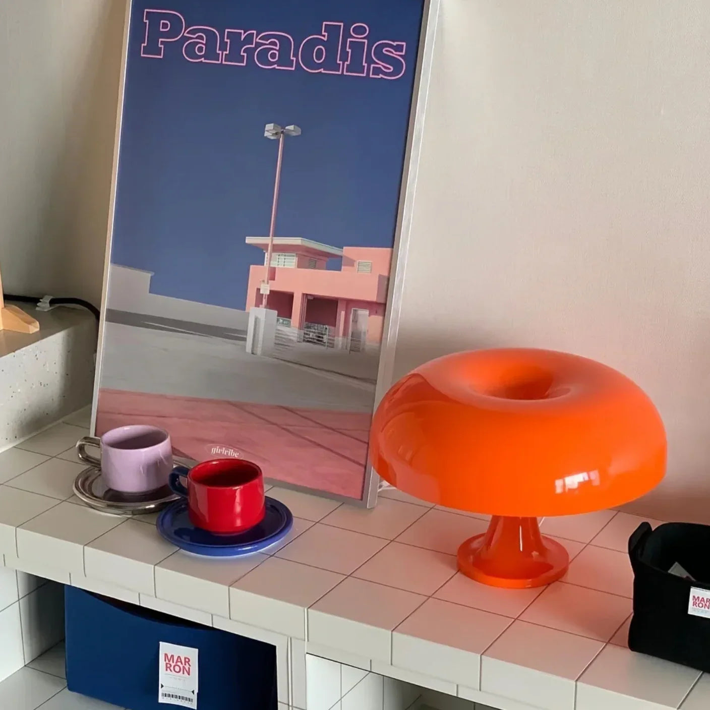 Tafellamp Retro Paddenstoel Italiaans Design PVC 28cm Warm Licht