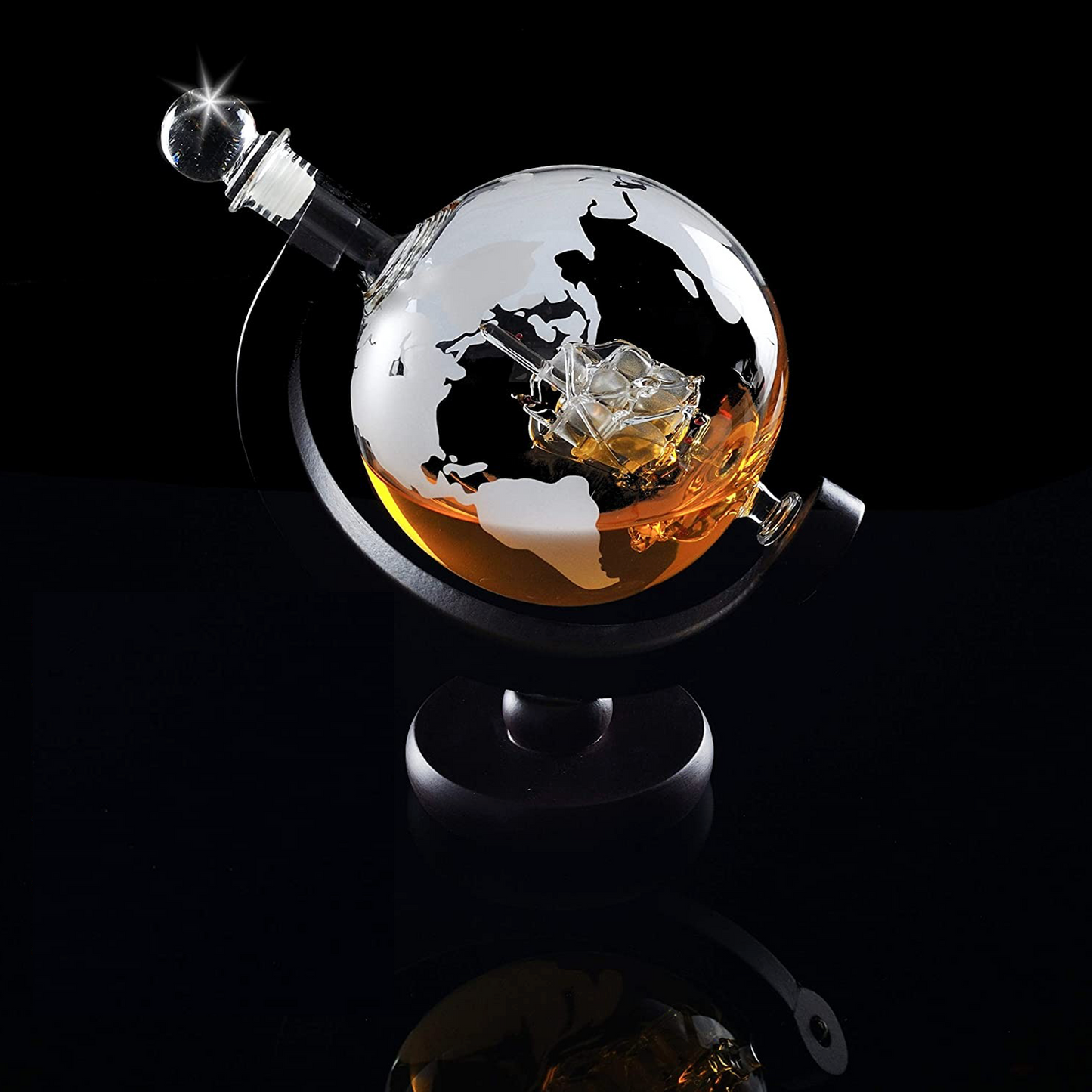 Glazen Wereldbol Karaf 250ml Goudkleurig met Zeilschip Whisky Decanteerkaraf Decoratief voor Woonkamer Kasten Dranken Opslag Geschenkidee voor Globetrotters Reizigers