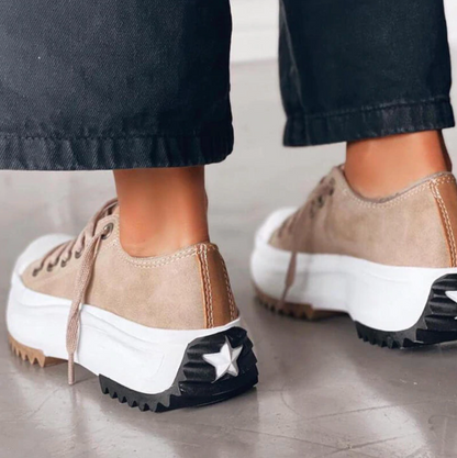 Dames Canvas Sneakers – Lage Platform Schoenen met Dikke Zool