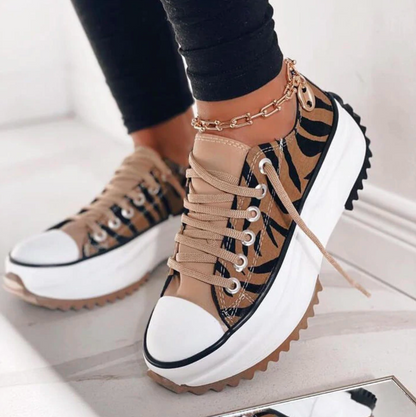 Dames Canvas Sneakers – Lage Platform Schoenen met Dikke Zool