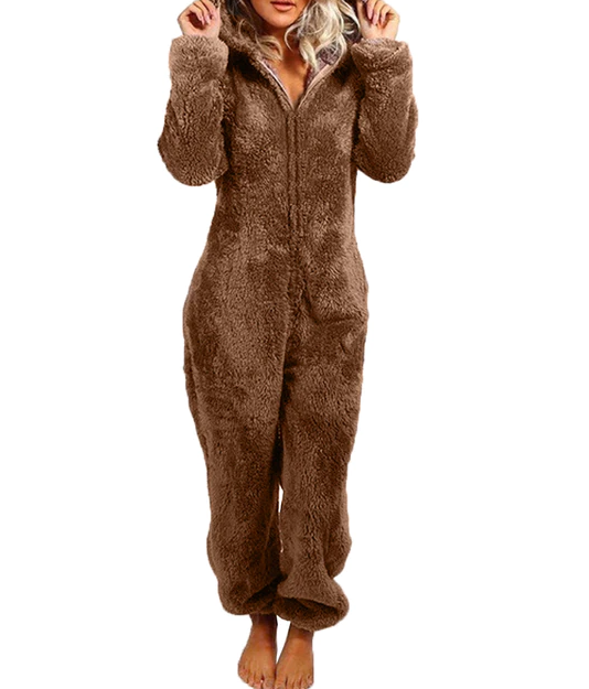 Dames Teddy Onesie Zacht met Beren Oortjes Comfortabele Pyjama