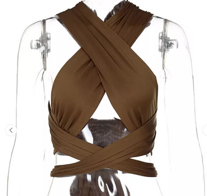 Dames Haltertop Criss Cross Bandeau BH Crop Top