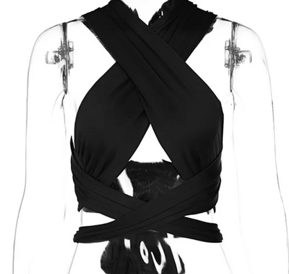 Dames Haltertop Criss Cross Bandeau BH Crop Top