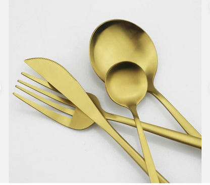 Minimalistisch Bestekset Titanium-Coating 18/10 Roestvrij Staal Premium Servies Modern Tafelgerei Luxe Eetgerei Chique Tafelstyling Elegant Cutlery Set 4 tot 16 Personen