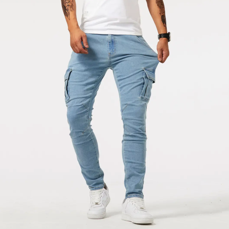 Elastische Cargo Broek Met Zijzakken Comfortabel Denim