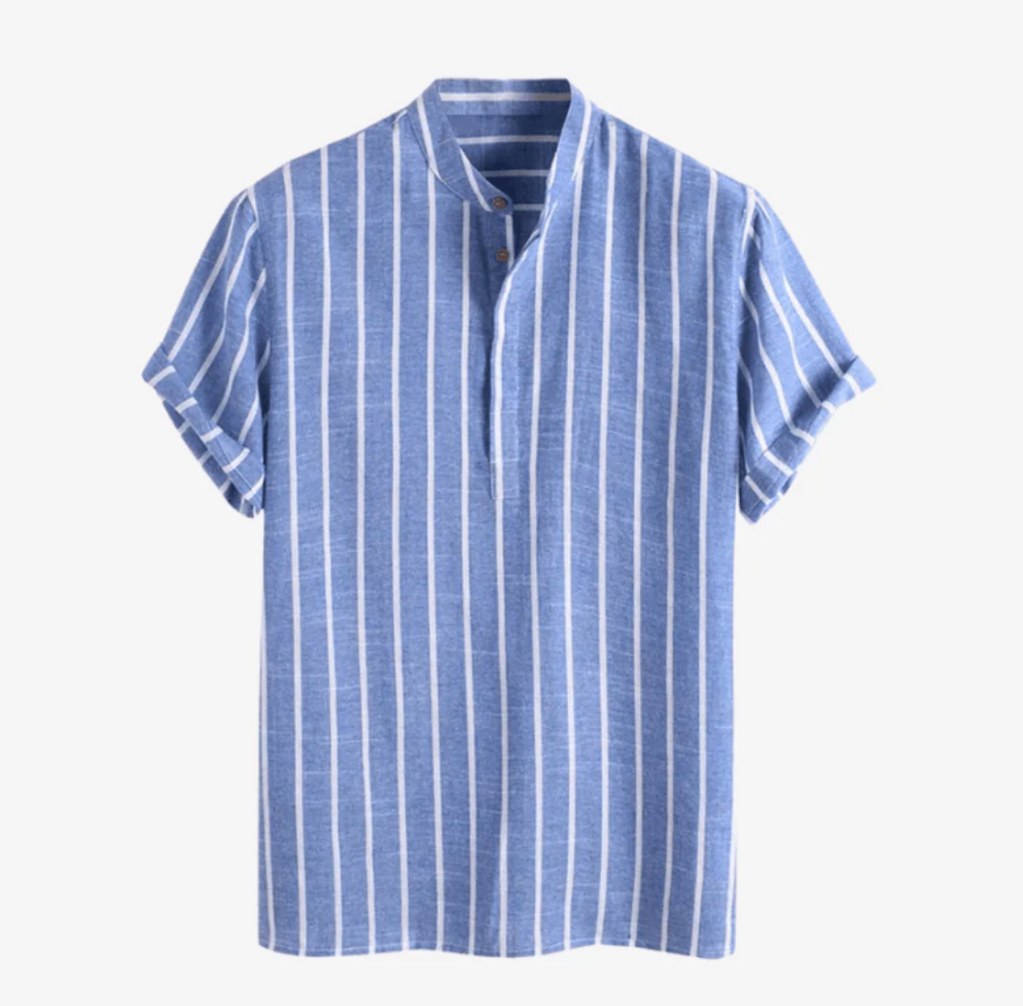 Heren Linnen Shirt Blauw Gestreept Zomer Henley → Heren Zomer Shirt Linnen Blauw Gestreept Henley - StudioMarella
