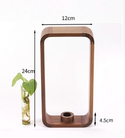 Glazen Vaas voor Stekjes met Houten Standaard – Decoratieve Propagator voor Planten