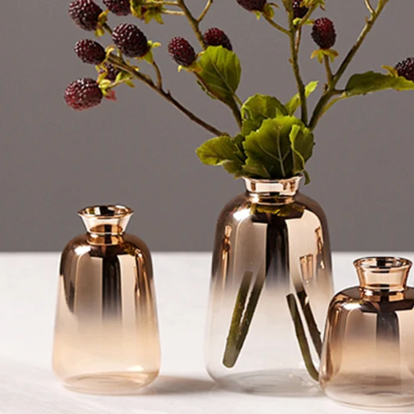 Glazen Vaas met Kleurverloop Roségoud Transparant Ø9-11cm Klein XS S M L Decoratief Glas Bloemenvaas Tafelstuk