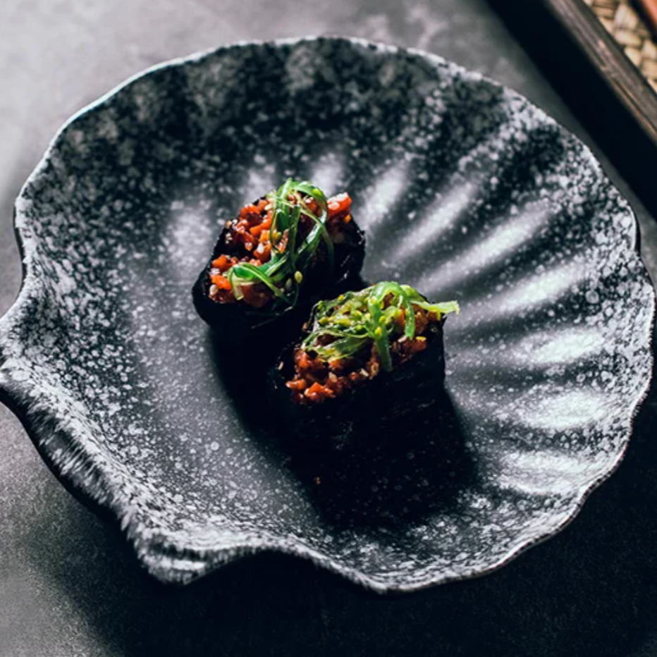 Keramische Schelpvormige Borden Wit Zwart Bruin Servies Coastal Dining