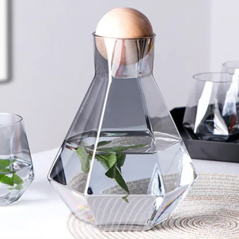 Diamantslijpsel Glazen Drinkwarenset 5-Delig met Karaf en 4 Glazen voor Water, Sap en Frisdrank