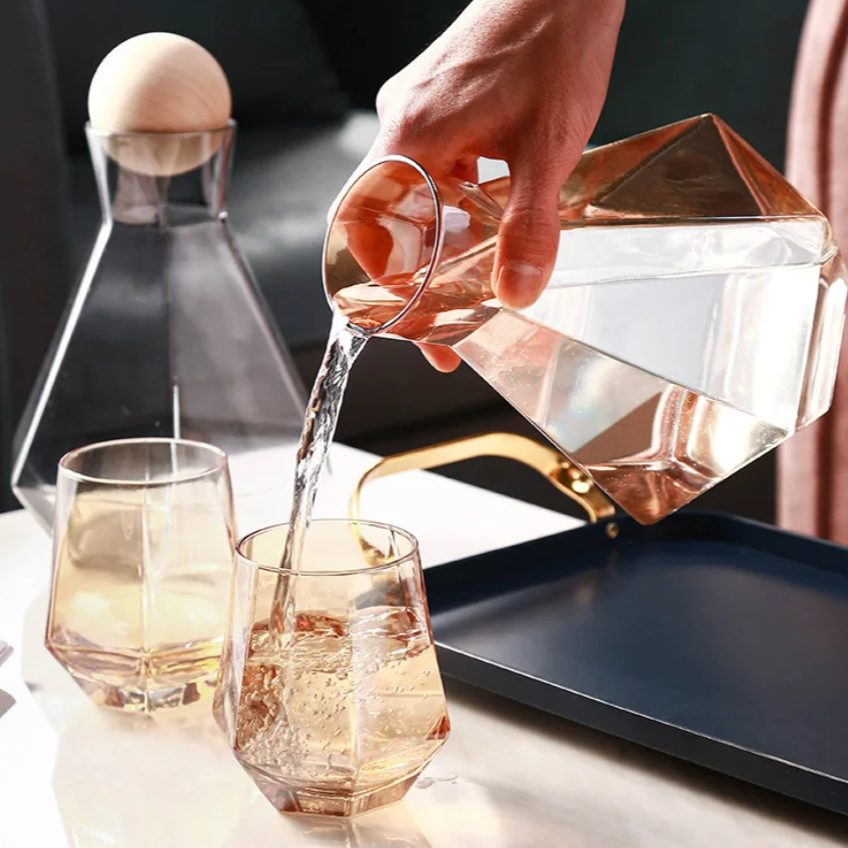 Diamantslijpsel Glazen Drinkwarenset 5-Delig met Karaf en 4 Glazen voor Water, Sap en Frisdrank