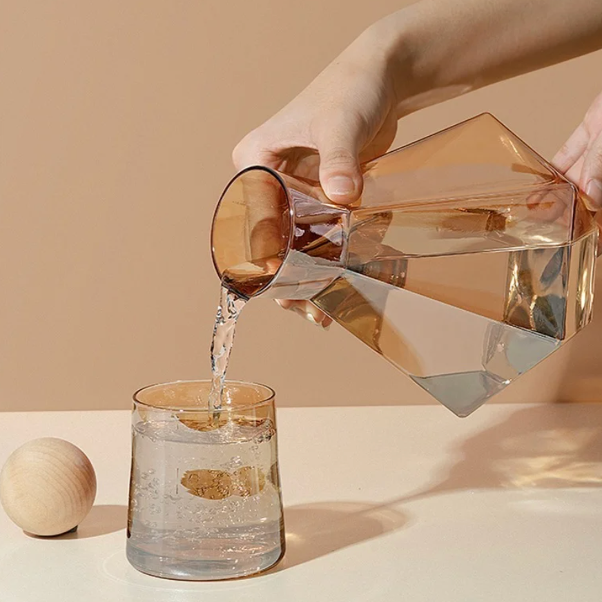 Diamantslijpsel Glazen Drinkwarenset 5-Delig met Karaf en 4 Glazen voor Water, Sap en Frisdrank