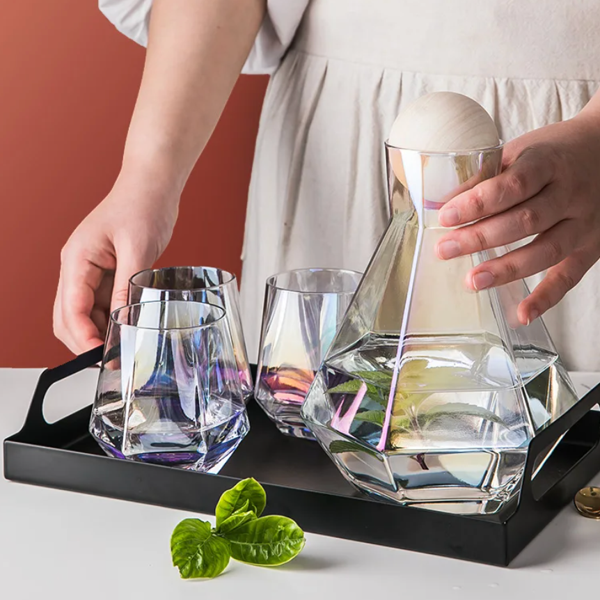 Diamantslijpsel Glazen Drinkwarenset 5-Delig met Karaf en 4 Glazen voor Water, Sap en Frisdrank