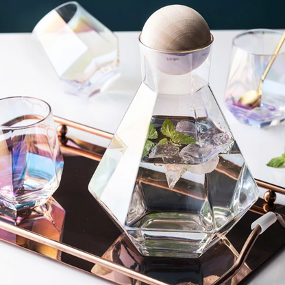 Diamantslijpsel Glazen Drinkwarenset 5-Delig met Karaf en 4 Glazen voor Water, Sap en Frisdrank