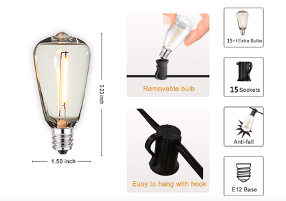 Sfeerlichtslinger voor Buiten Weerbestendig Snoer met Onbreekbare Gloeilampen Tuinverlichting Terrasverlichting IP44 Waterdicht 10 Meter Warm Wit Feestverlichting Sfeerverlichting
