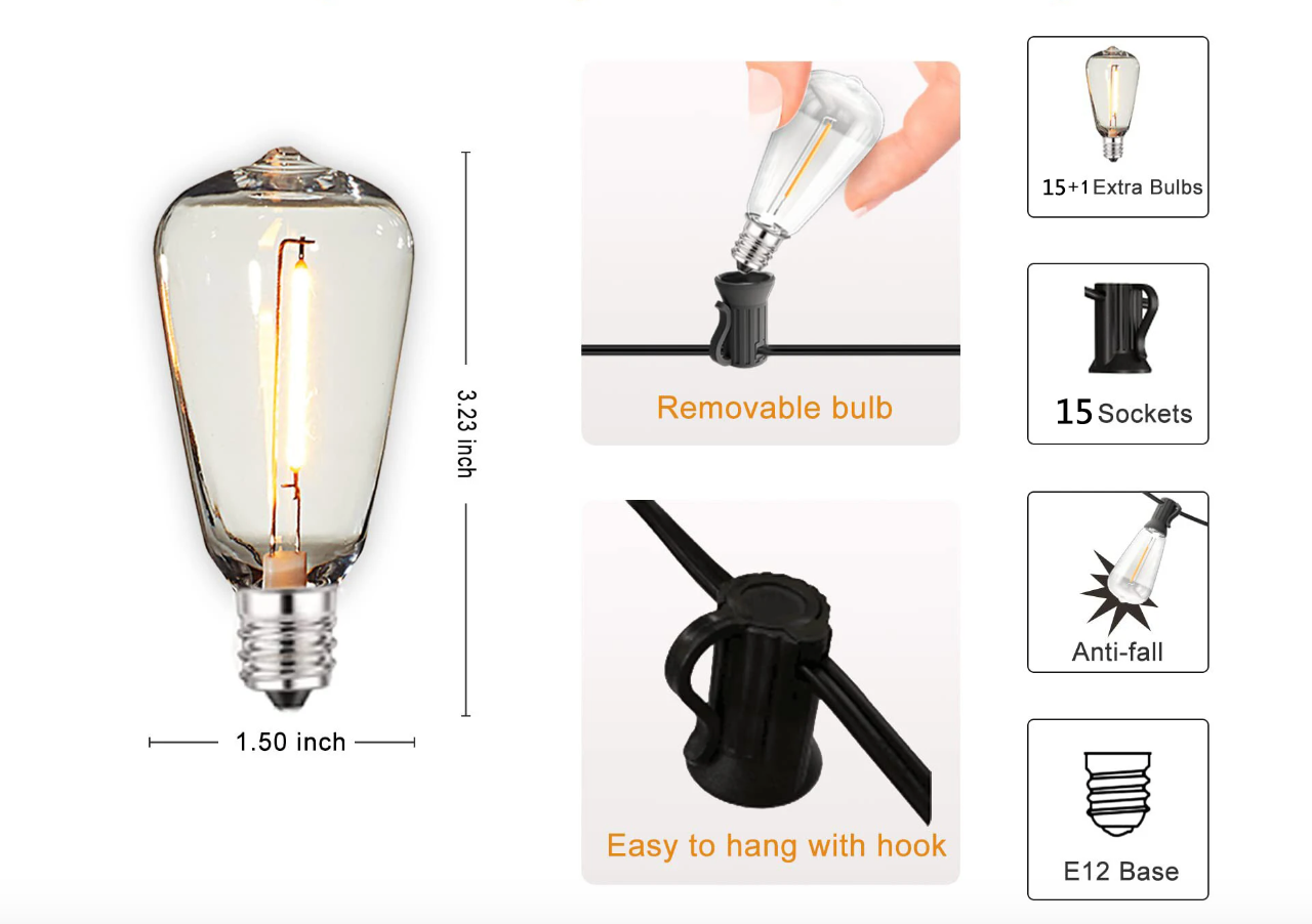 Weerbestendige Tuinverlichting met 15 Onbreekbare Lampen 10 Meter Snoer Zwart Tuinverlichting Feestverlichting IP44 LED Verlichting Buiten