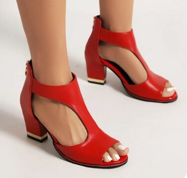 Dames Sandalen met Hak Kunstleer Zwart Roze Wit Rood Beige Brede Maten