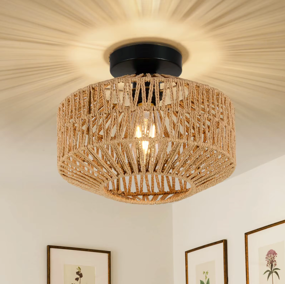 Rotan Hanglamp Handgeweven Natuurlijke Plafondlamp Bruin E27 Woonkamer