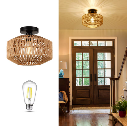 Rotan Hanglamp Handgeweven Natuurlijke Plafondlamp Bruin E27 Woonkamer