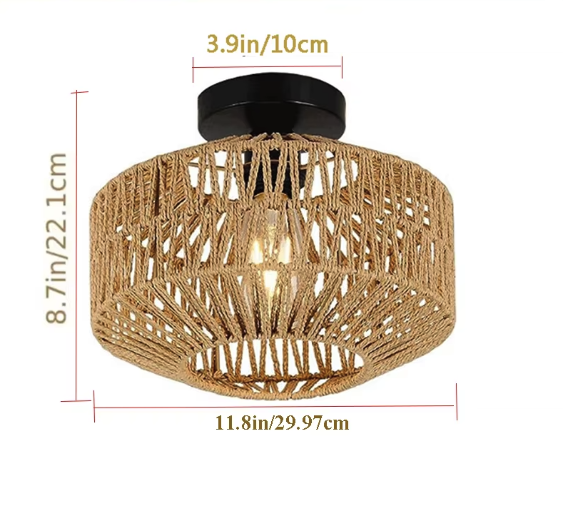 Rotan Hanglamp Handgeweven Natuurlijke Plafondlamp Bruin E27 Woonkamer