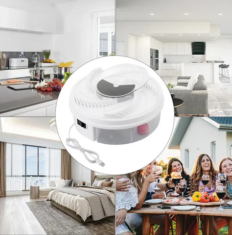 Automatische Vliegenvanger USB – Roterende Geruisloze Insectenval Zonder Chemicaliën 120m² Bereik – Veilig voor Kinderen en Huisdieren – Milieuvriendelijk