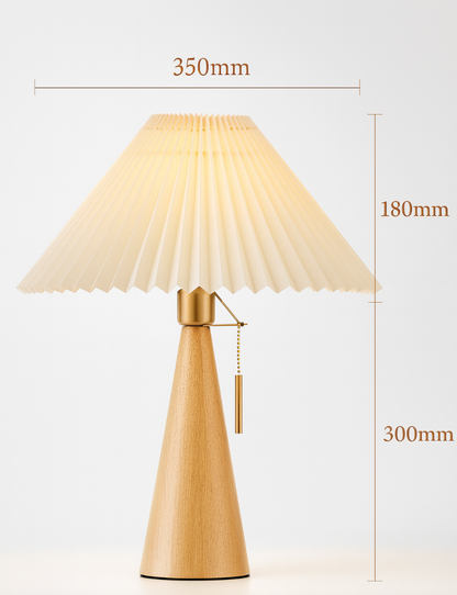 Tafellamp Hout Japans Minimalistisch Geplooide Kap 48cm LED