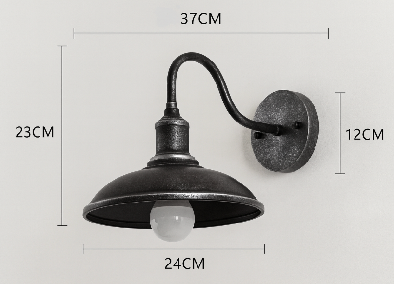 Buitenlamp Wandlamp Industrieel Vintage IJzer Kom Zwart 37cm LED