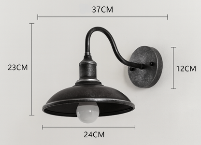 Buitenlamp Wandlamp Industrieel Vintage IJzer Kom Zwart 37cm LED