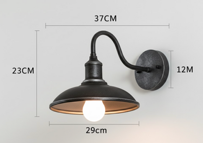 Buitenlamp Wandlamp Industrieel Vintage IJzer Kom Zwart 37cm LED