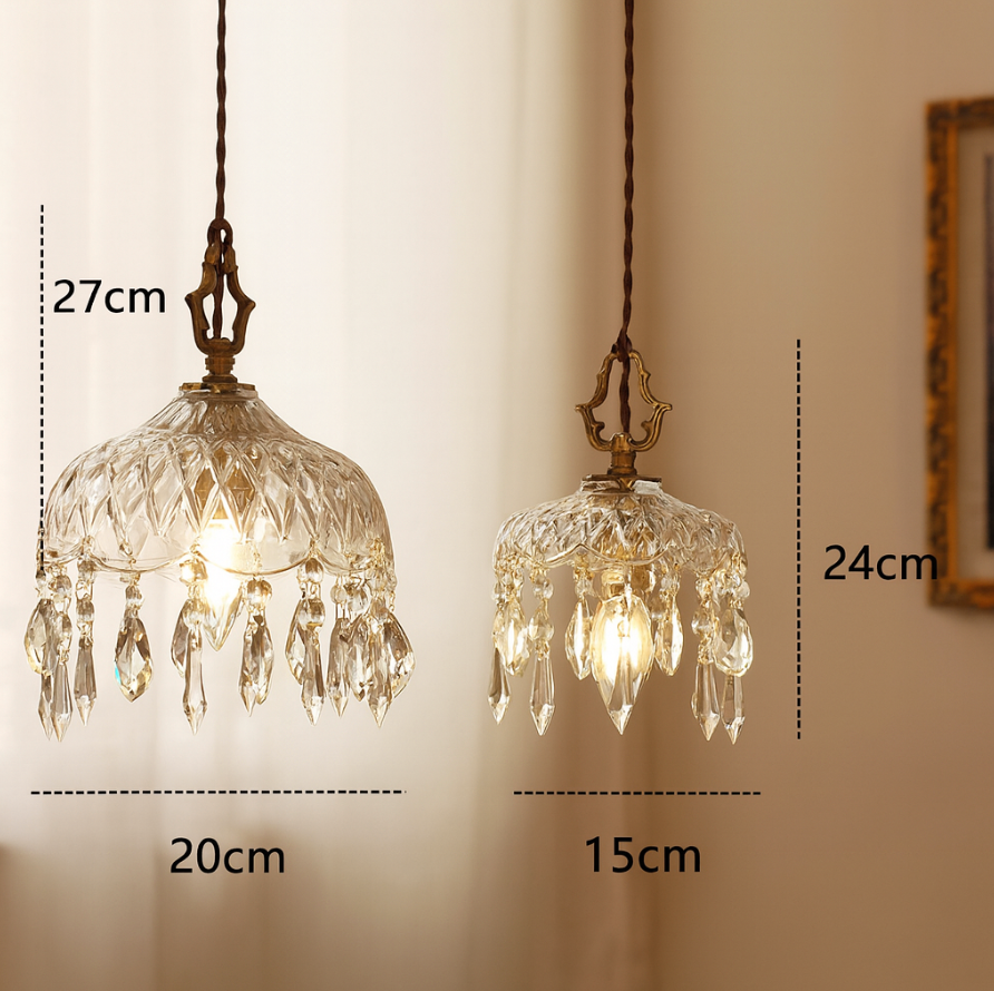 Kristallen Hanglamp Koper E14 Vintage Bloem K9 Kristal Glas Slaapkamer Hal Entree Romantisch Pendellamp Antiek