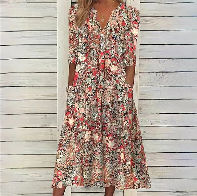 Midi Jurk Bloemprint Elegante Vrouwenjurk - StudioMarella
