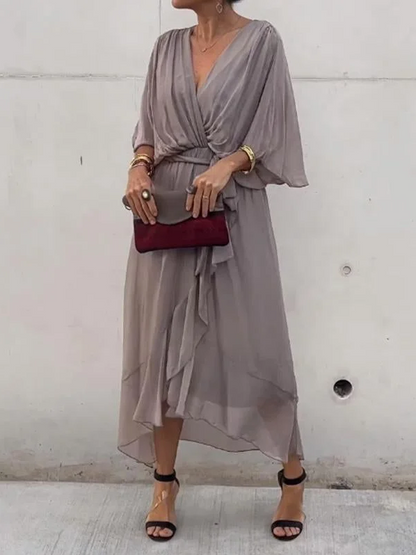 Midi Jurk Groen Chiffon Elegante Vrouwenjurk