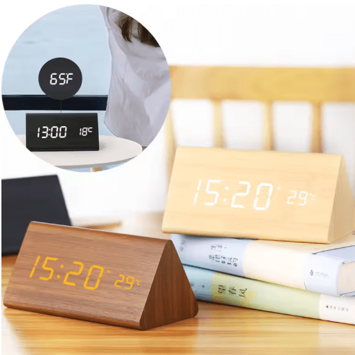 LED Houten Wekker met Spraakactivatie & Minimalistisch Design – Sansoti