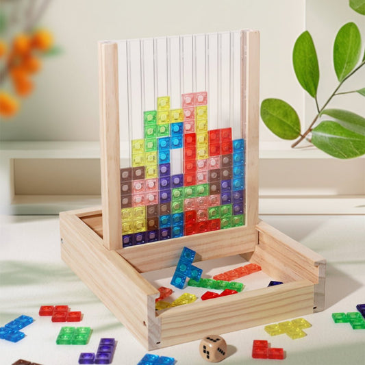 Houten Puzzel Tetris Blokken Educatief Speelgoed Duurzaam Kleurrijk Gezin