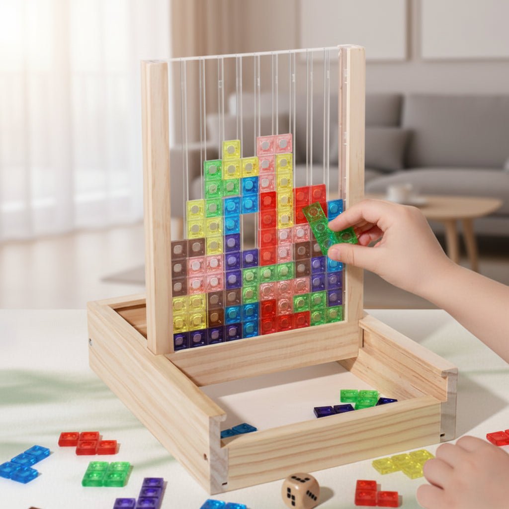 Houten Puzzel Tetris Blokken Educatief Speelgoed Duurzaam Kleurrijk Gezin
