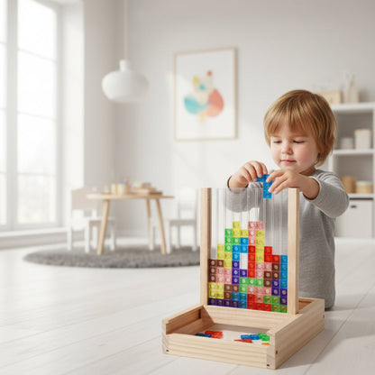 Houten Puzzel Tetris Blokken Educatief Speelgoed Duurzaam Kleurrijk Gezin