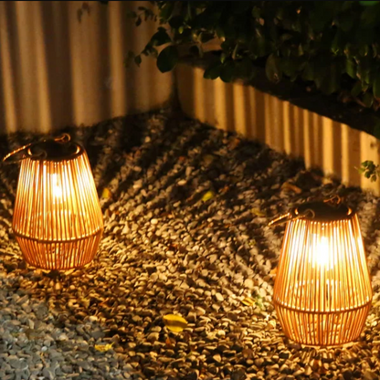 Solar Lantaarn Balkon Rotan 21 cm Automatische Schemersensor Waterdicht IP65