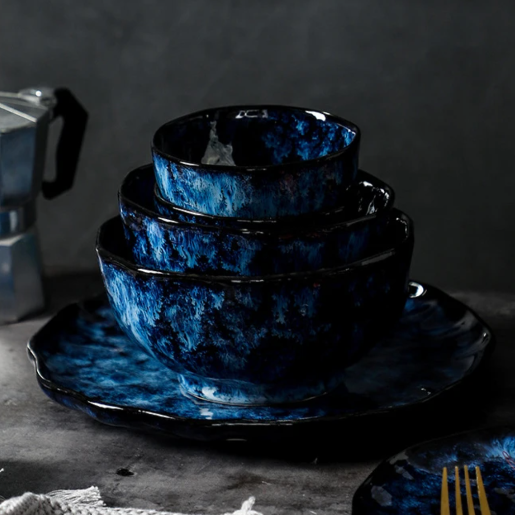 Serviesset 10-delig Keramiek Blauw Nebula Sterrenmotief Vaatwasmachinebestendig Magnetronbestendig Tafelaccessoires
