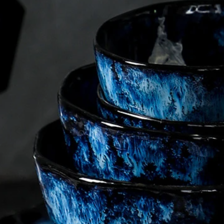 10-Delig Serviesgoed Set Melkwegstelsel Design Blauw Keramiek voor Dagelijks Gebruik en Feestdagen